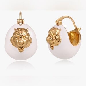 Unique Dillards 18KT gold plate White enamel Lion hoop Earrings
